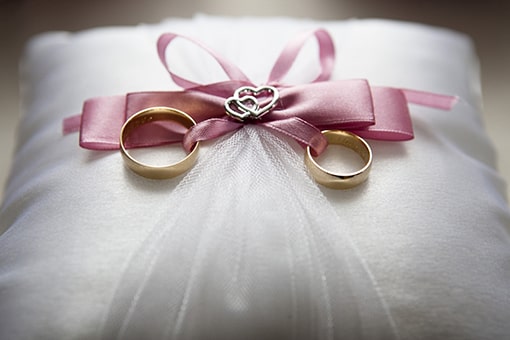 Wedding Rings tied to the Ring pillow