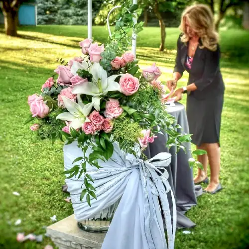 Bretta setting up for outdoor wedding