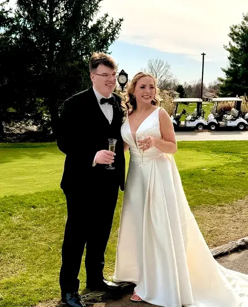 Bride and groom outdoors on their wedding day