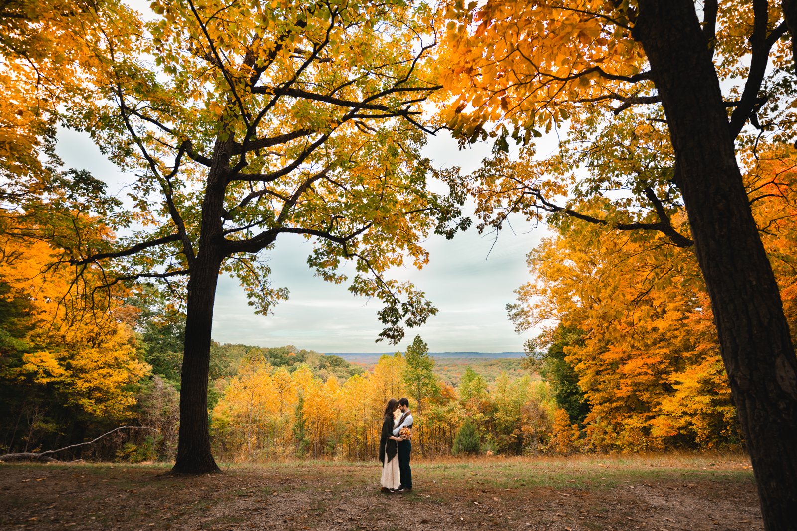 Couple eloping among fall colors at Brown County State Park