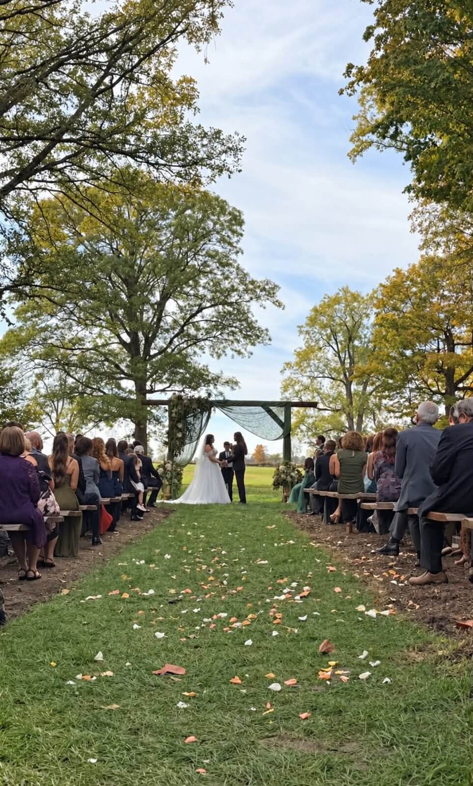 Outdoor wedding ceremony under the trees at The Sixpence