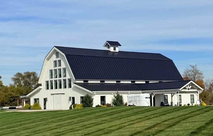 The white barn wedding venue at The Sixpence in Whitestown, Indiana